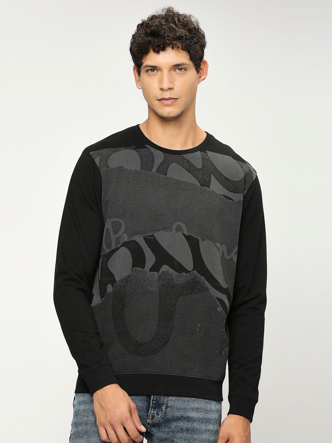 pepe jeans abstract printed round neck pure cotton pullover