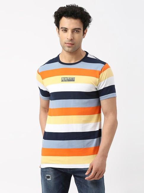 pepe jeans adelard multicolor slim fit striped cotton crew t-shirt