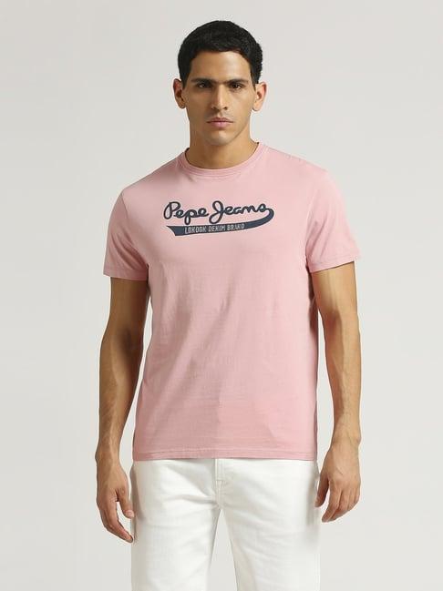 pepe jeans ash rose pink slim fit printed t-shirt