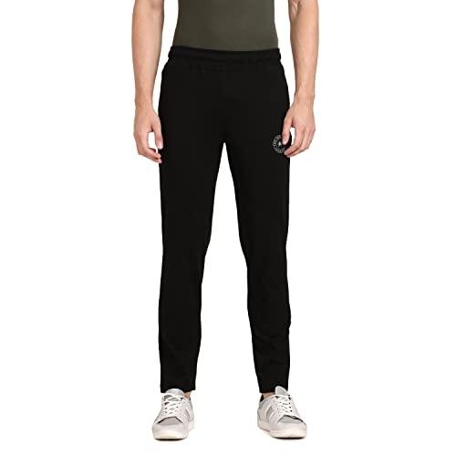 pepe jeans athleisure men slim fit cotton stretch track pants | sporty cotton jersey lounge pants | with encased elastic waist & side pockets in black - xl