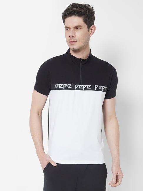 pepe jeans black & white slim fit colour block t-shirts