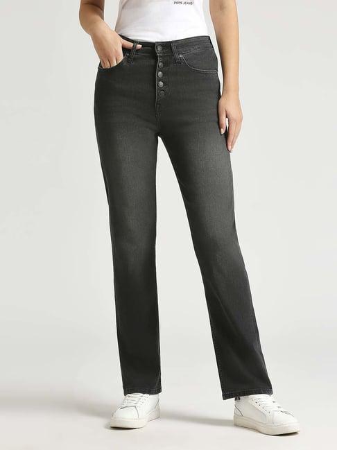 pepe jeans black cotton high rise jeans