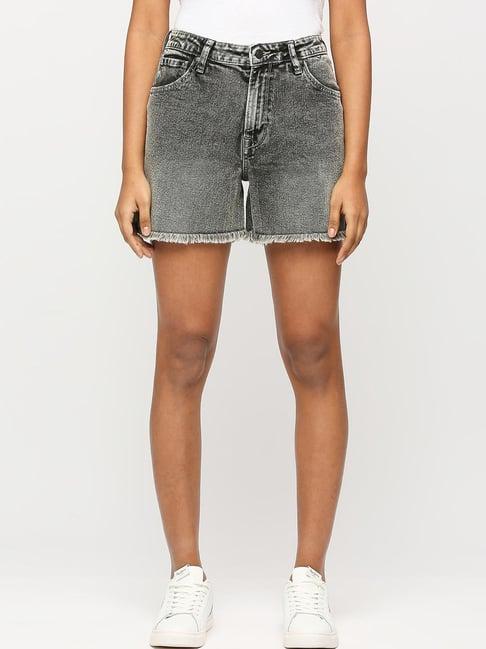 pepe jeans black cotton high rise shorts