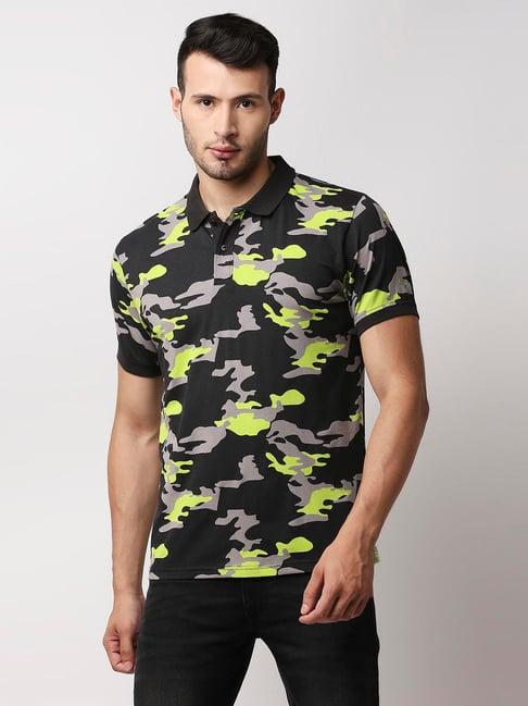 pepe jeans black cotton regular fit camouflage polo t-shirt