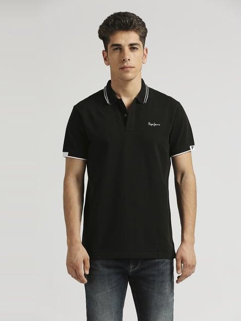 pepe jeans black cotton regular fit polo t-shirt