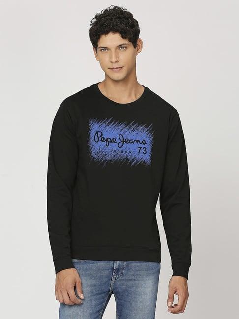 pepe jeans black cotton regular fit printed sweatshirt