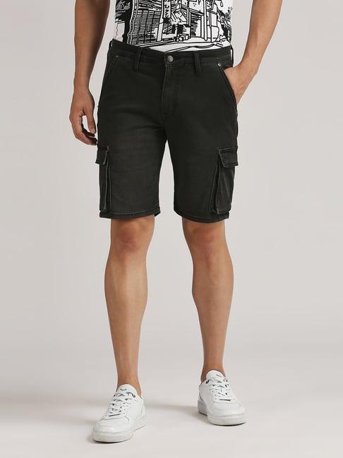 pepe jeans black regular fit cargo shorts