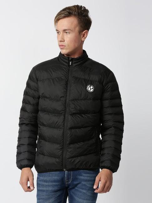 pepe jeans black slim fit quilted jackets