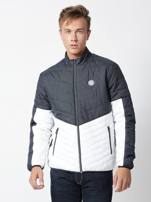 pepe jeans blue & white slim fit quilted jackets