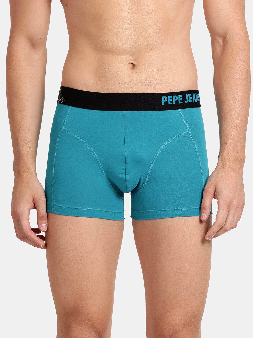 pepe jeans blue comfort fit solid cotton trunk