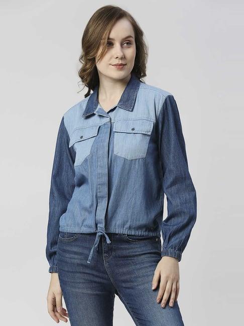 pepe jeans blue cotton color-block shirt