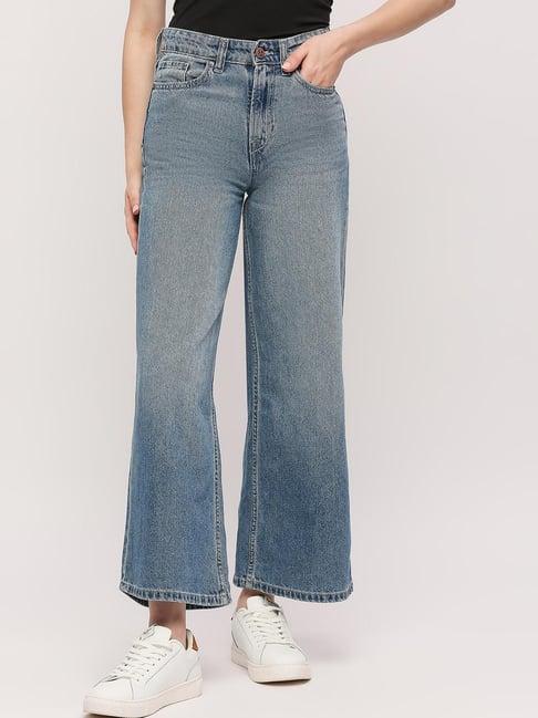 pepe jeans blue cotton high rise flared jeans