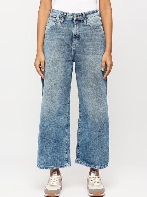 pepe jeans blue cotton high rise flared jeans