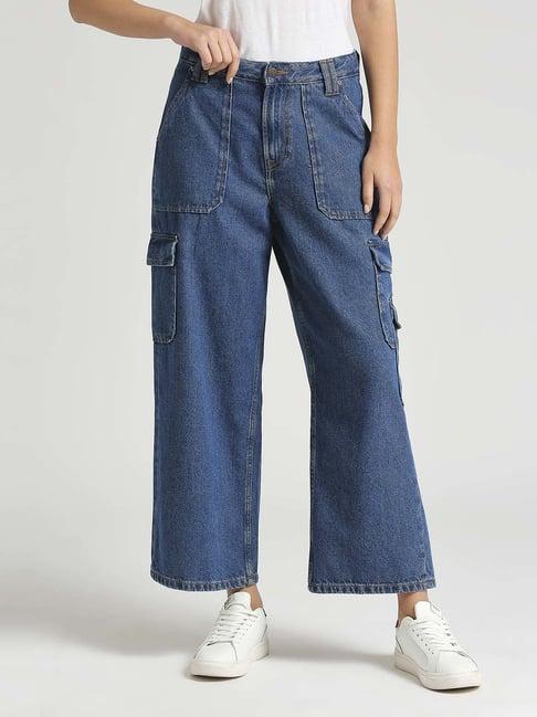 pepe jeans blue cotton high rise flared jeans