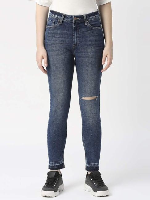 pepe jeans blue cotton high rise jeans