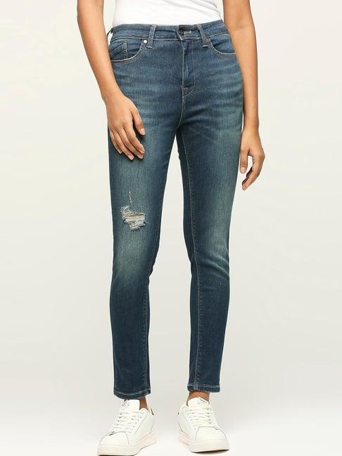 pepe jeans blue cotton high rise jeans