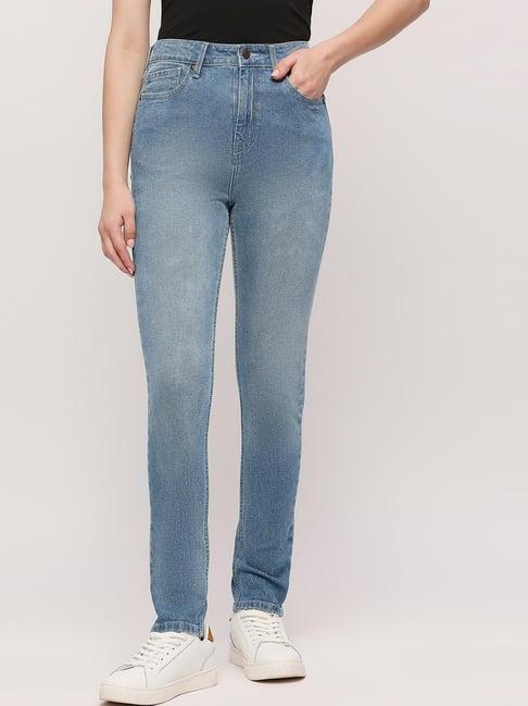 pepe jeans blue cotton high rise jeans