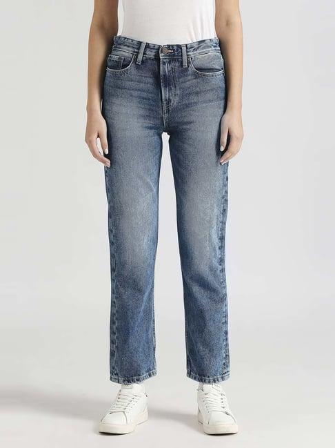 pepe jeans blue cotton high rise jeans