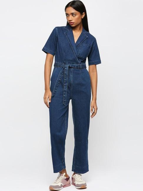 pepe jeans blue cotton jumpsuit