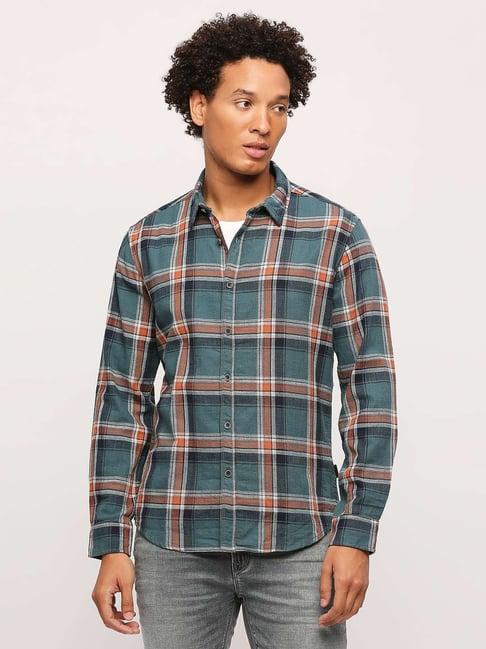 pepe jeans blue cotton regular fit checks shirt