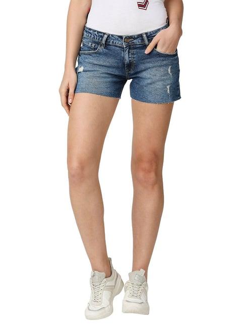 pepe jeans blue cotton regular fit shorts