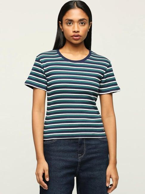 pepe jeans blue cotton striped t-shirt