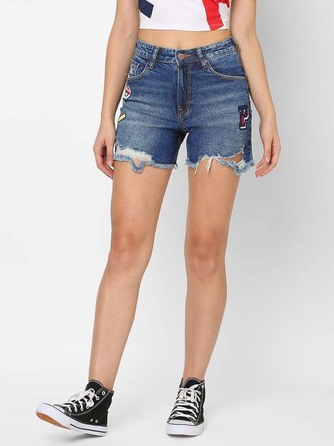 pepe jeans blue embroidered shorts