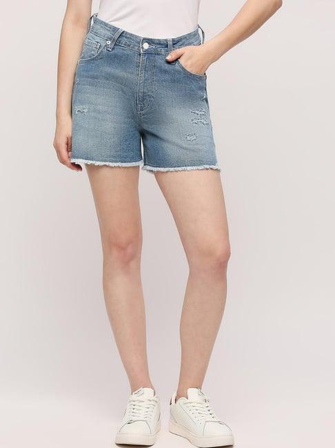 pepe jeans blue mid rise shorts