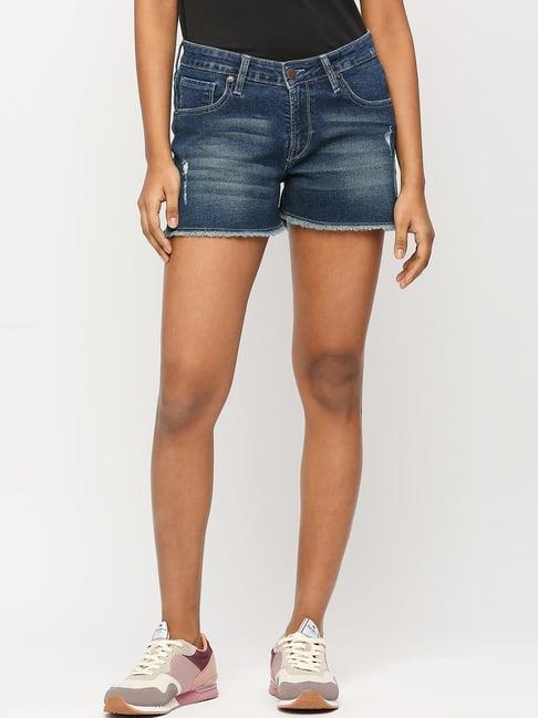 pepe jeans blue mid rise shorts