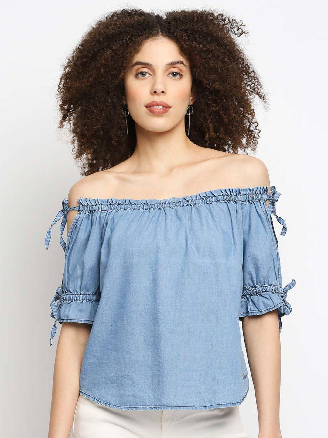 pepe jeans blue off-shoulder bardot top