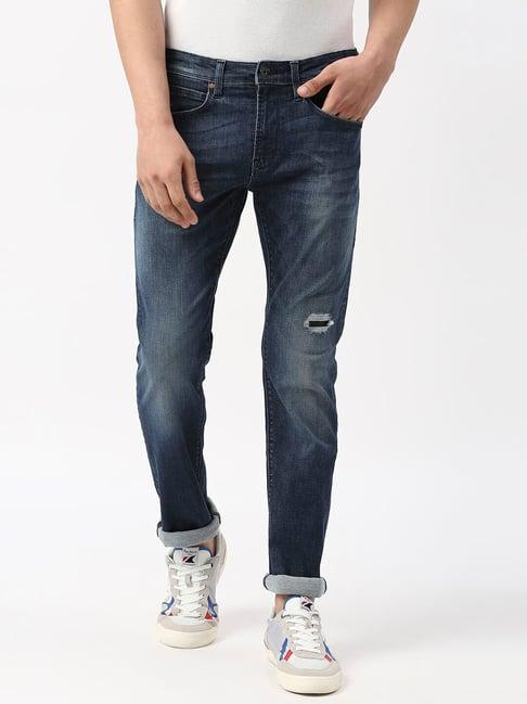 pepe jeans blue slim fit lightly washed distressed jeans