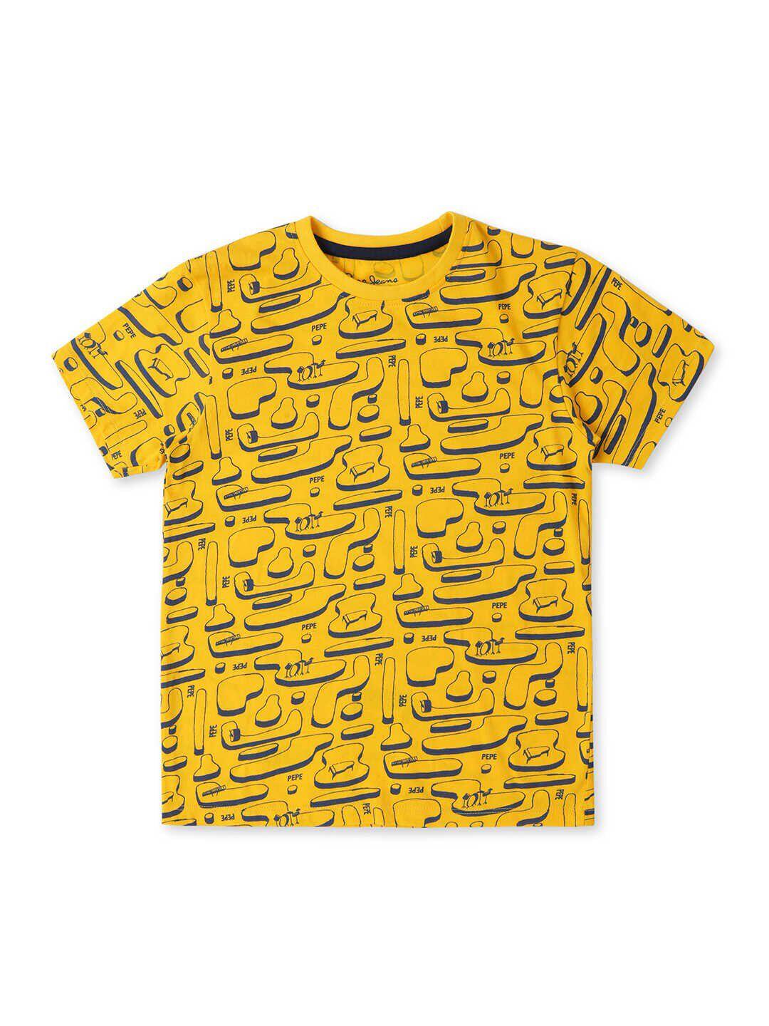 pepe jeans boys abstract printed cotton t-shirt