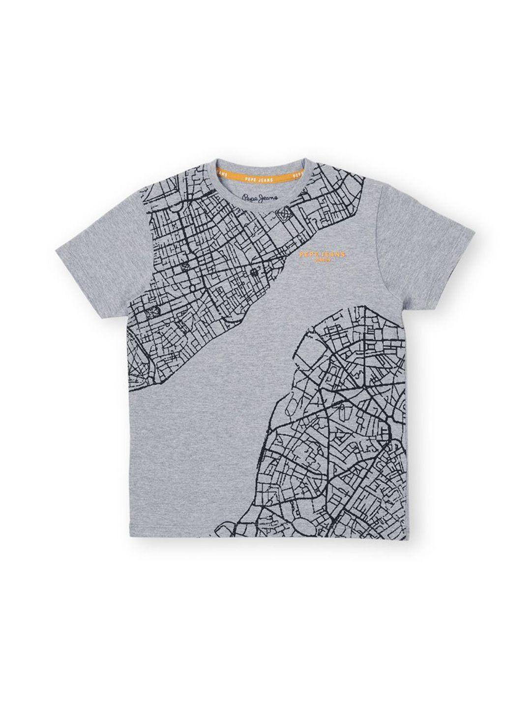 pepe jeans boys abstract printed pure cotton t-shirt