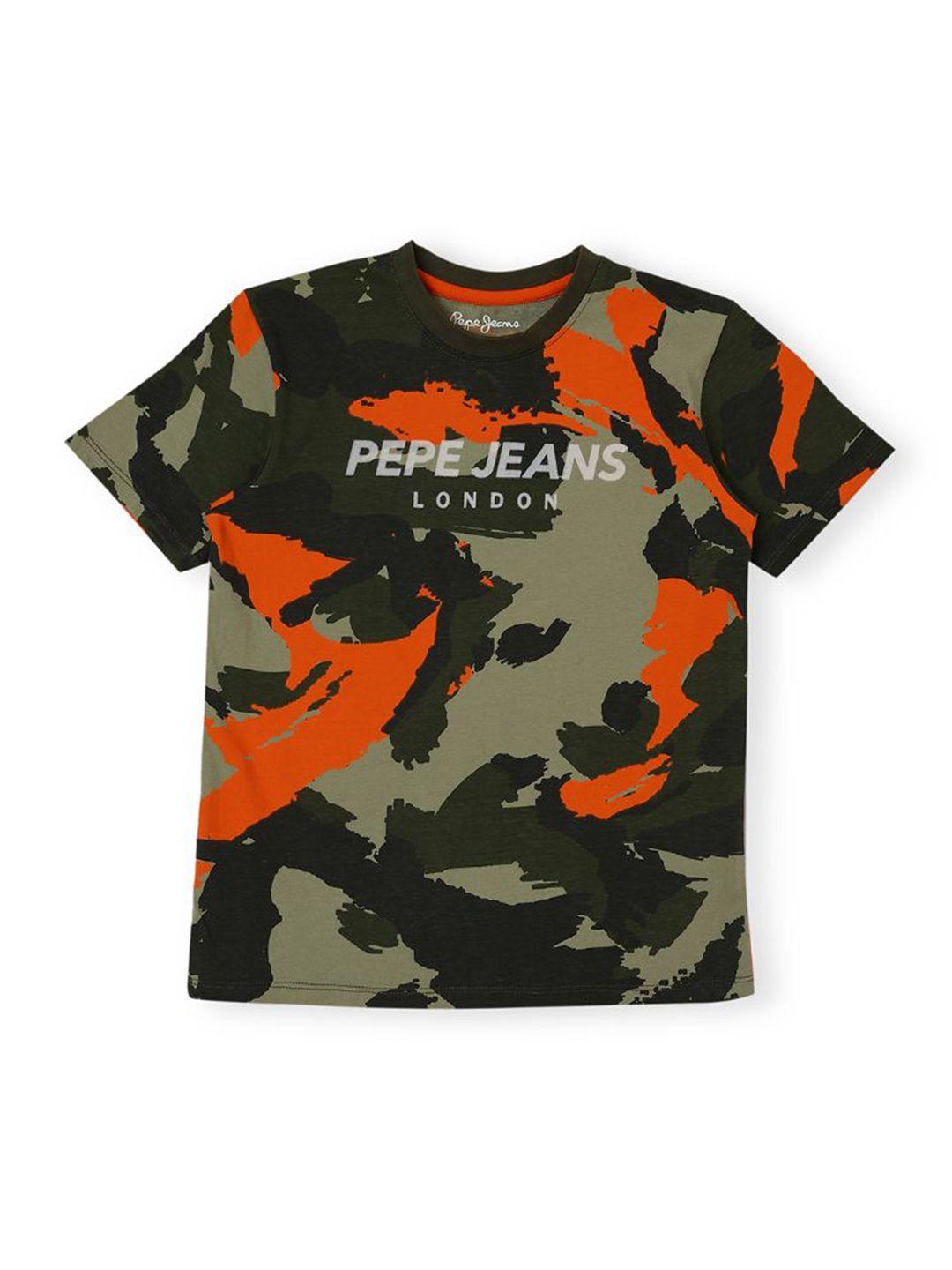 pepe jeans boys abstract printed regular fit cotton t-shirt