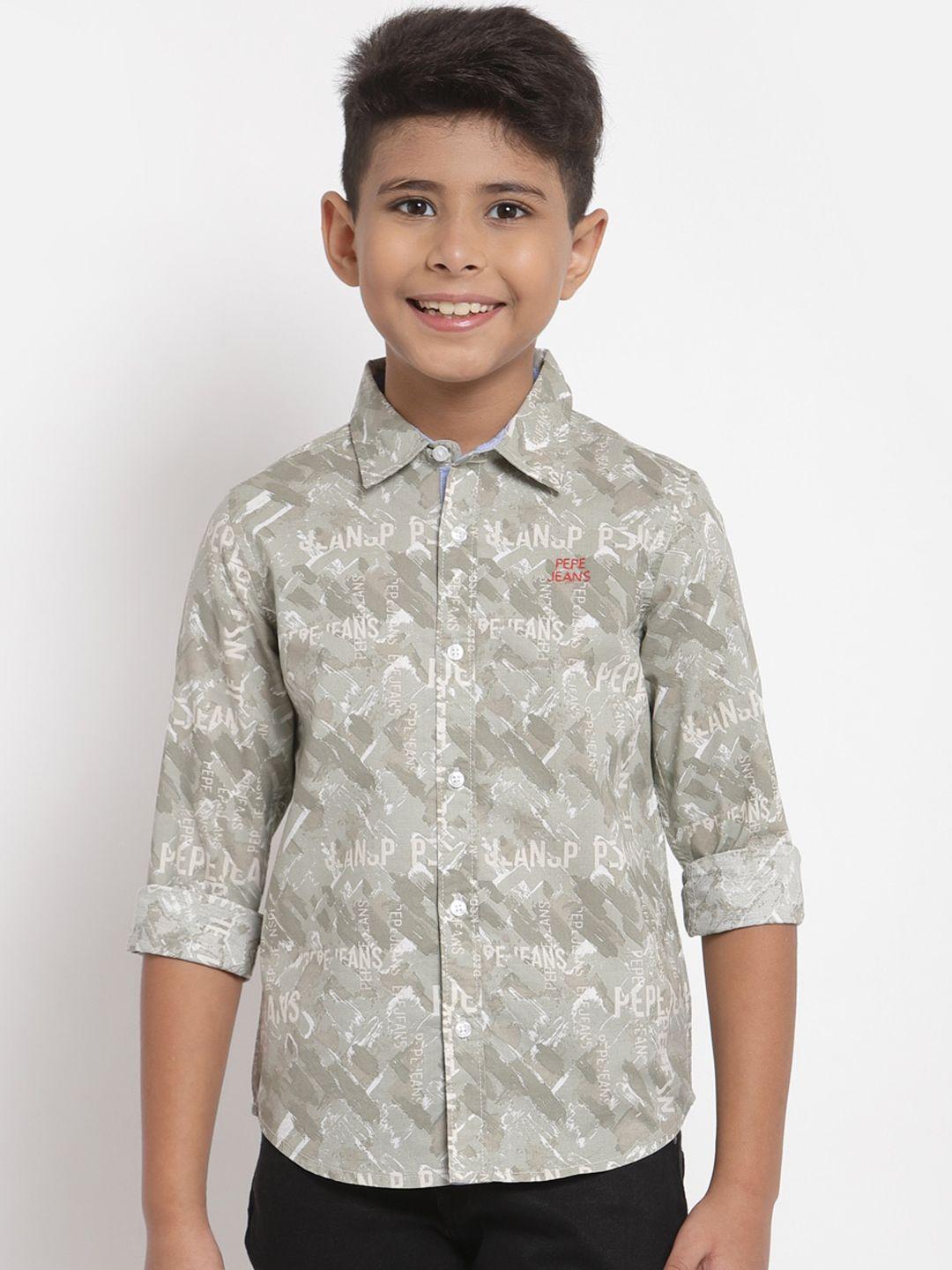 pepe jeans boys beige opaque printed cotton casual shirt