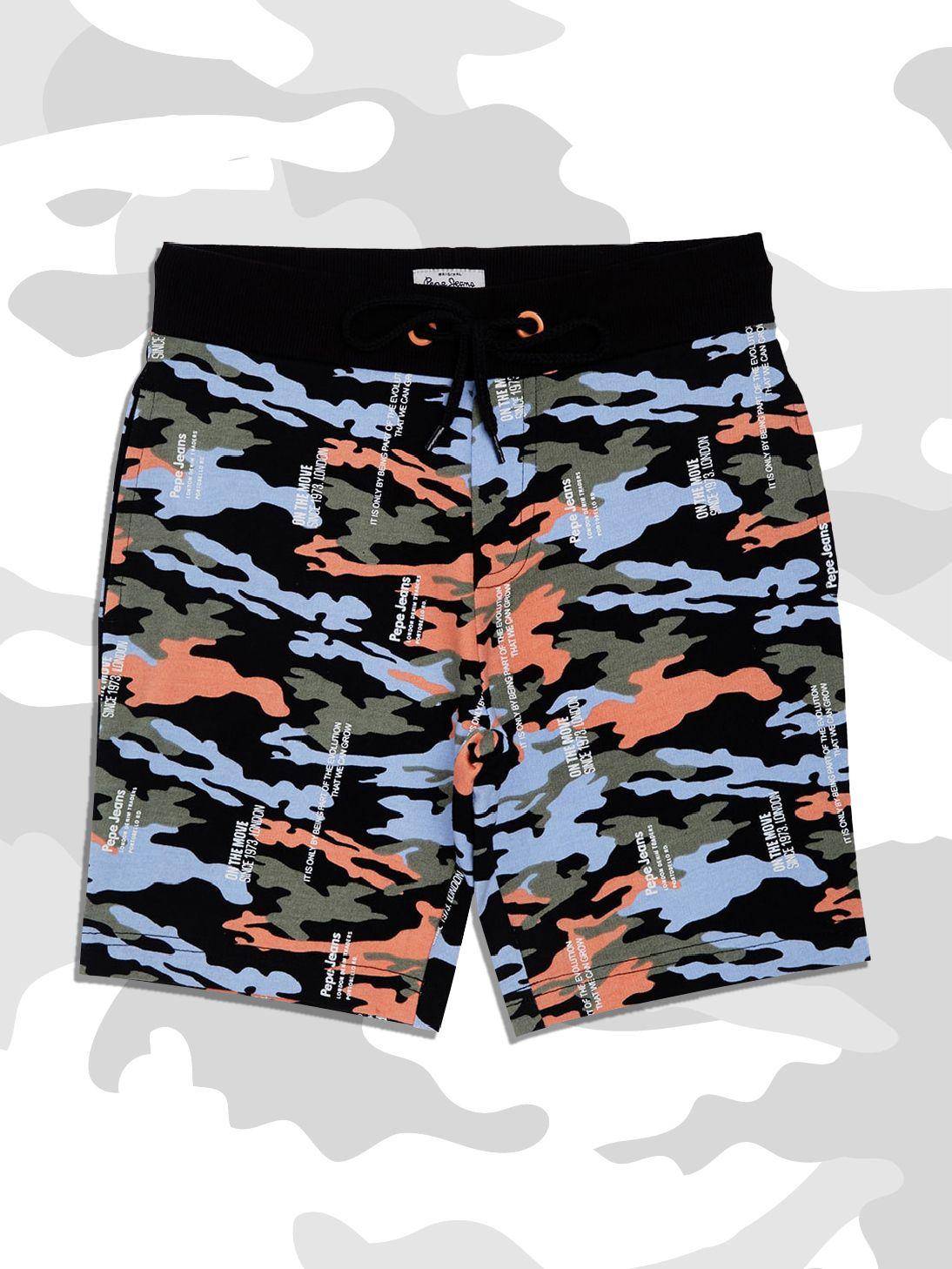 pepe jeans boys black camouflage printed outdoor shorts