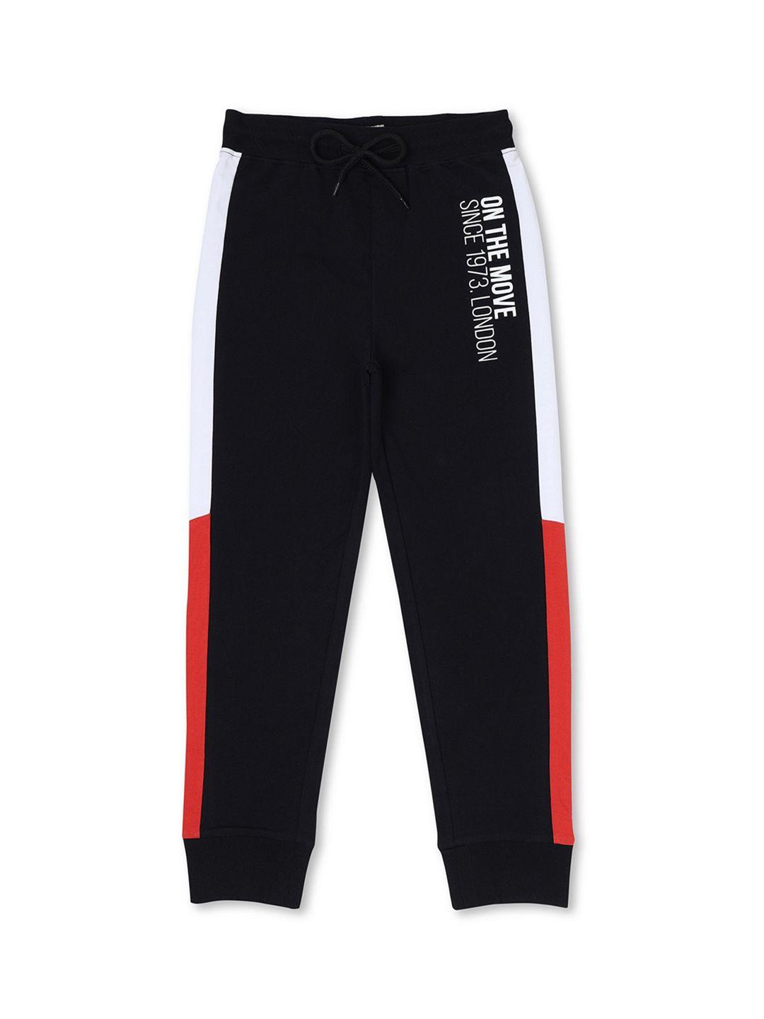 pepe jeans boys black printed straight fit  cotton joggers