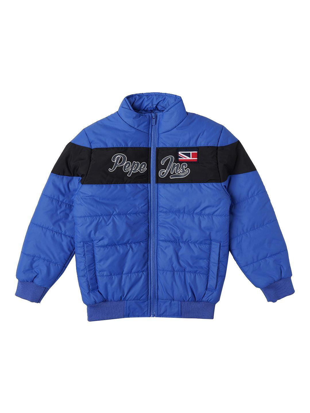 pepe jeans boys blue black colourblocked padded jacket