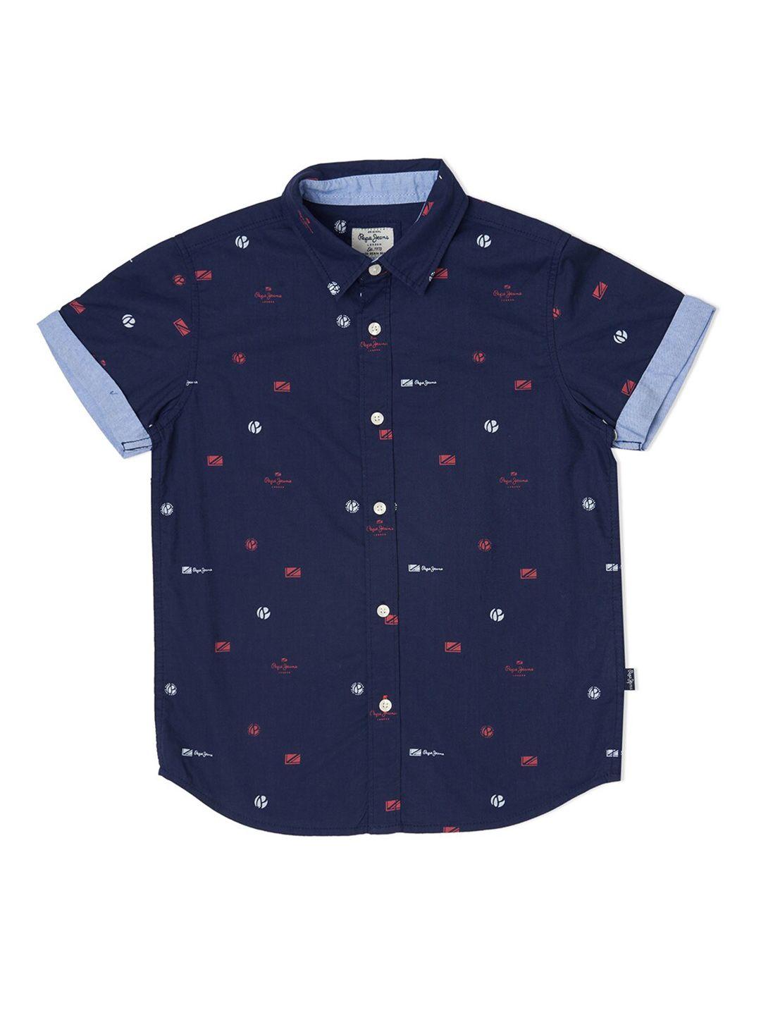 pepe jeans boys blue printed cotton casual shirt