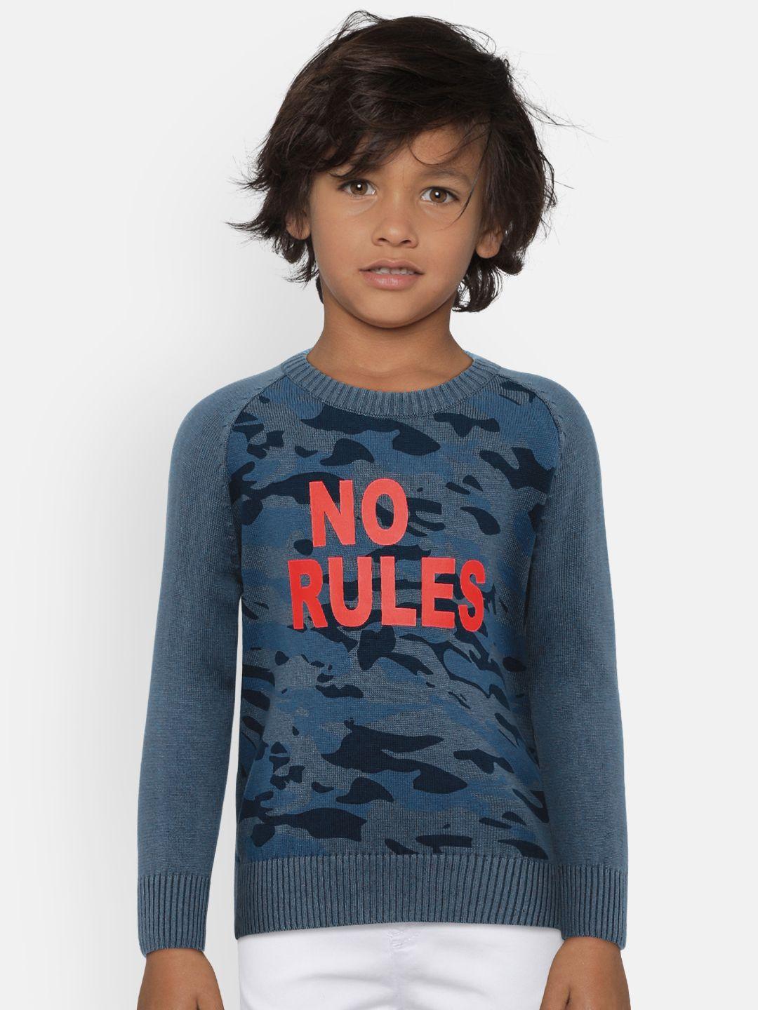 pepe jeans boys blue printed pullover sweater