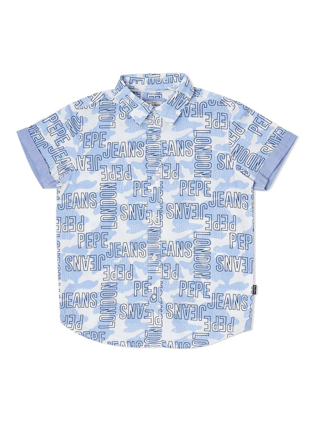 pepe jeans boys blue printed pure cotton casual shirt