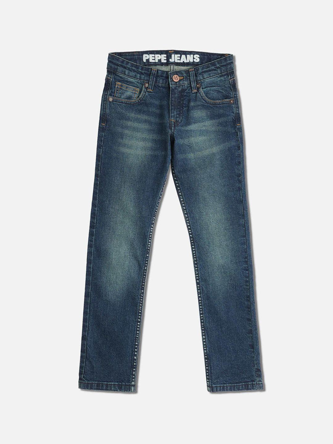 pepe jeans boys blue slim fit heavy fade jeans