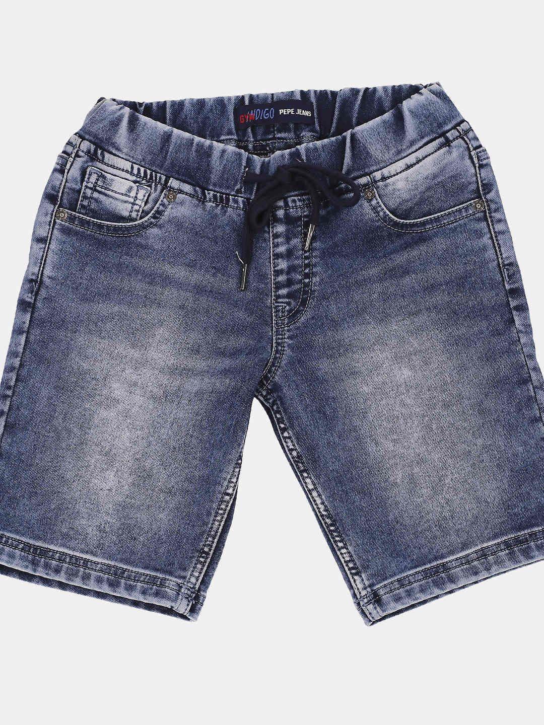 pepe jeans boys blue washed slim fit denim shorts