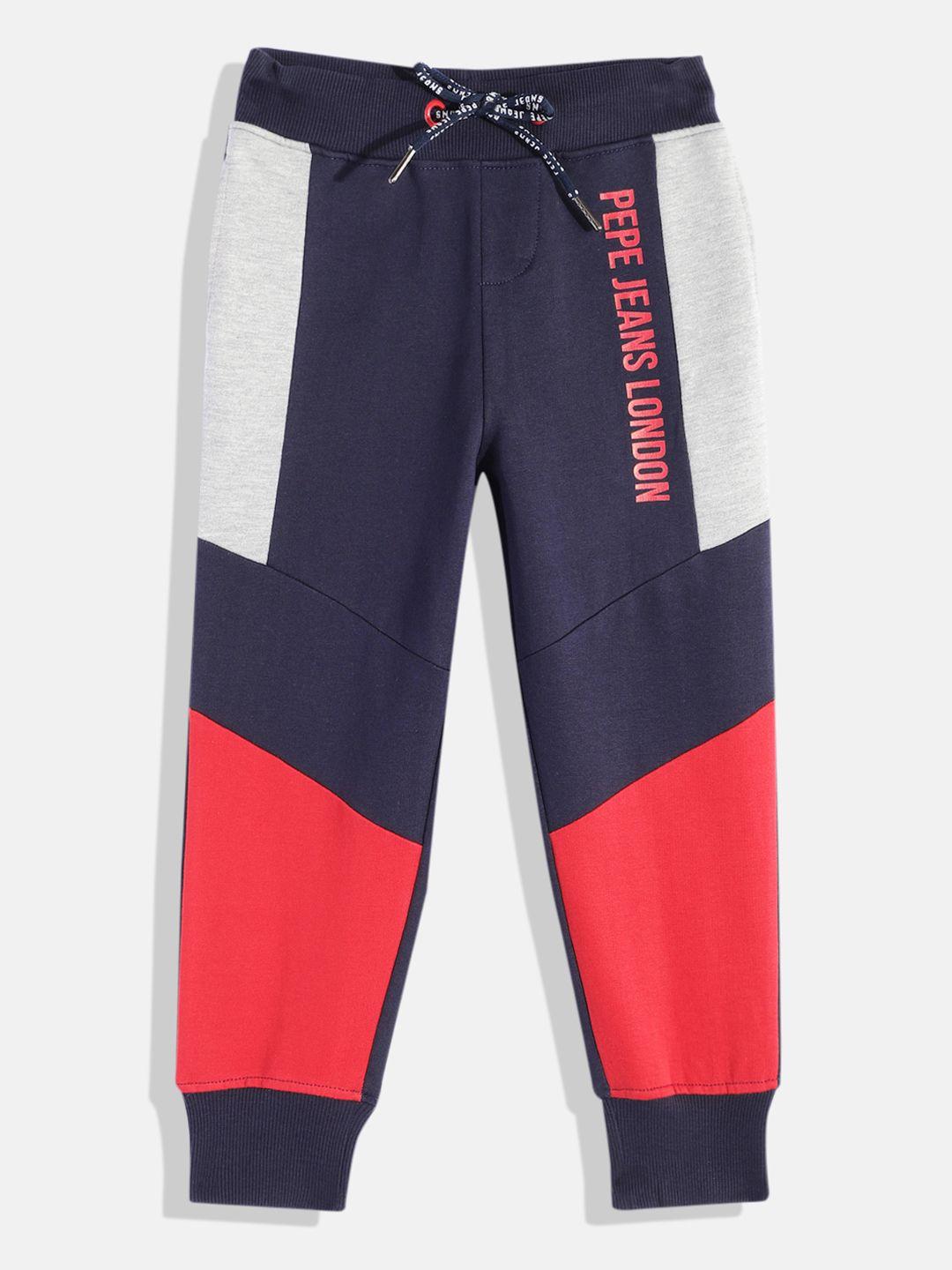pepe jeans boys colorblocked pure cotton straight fit joggers