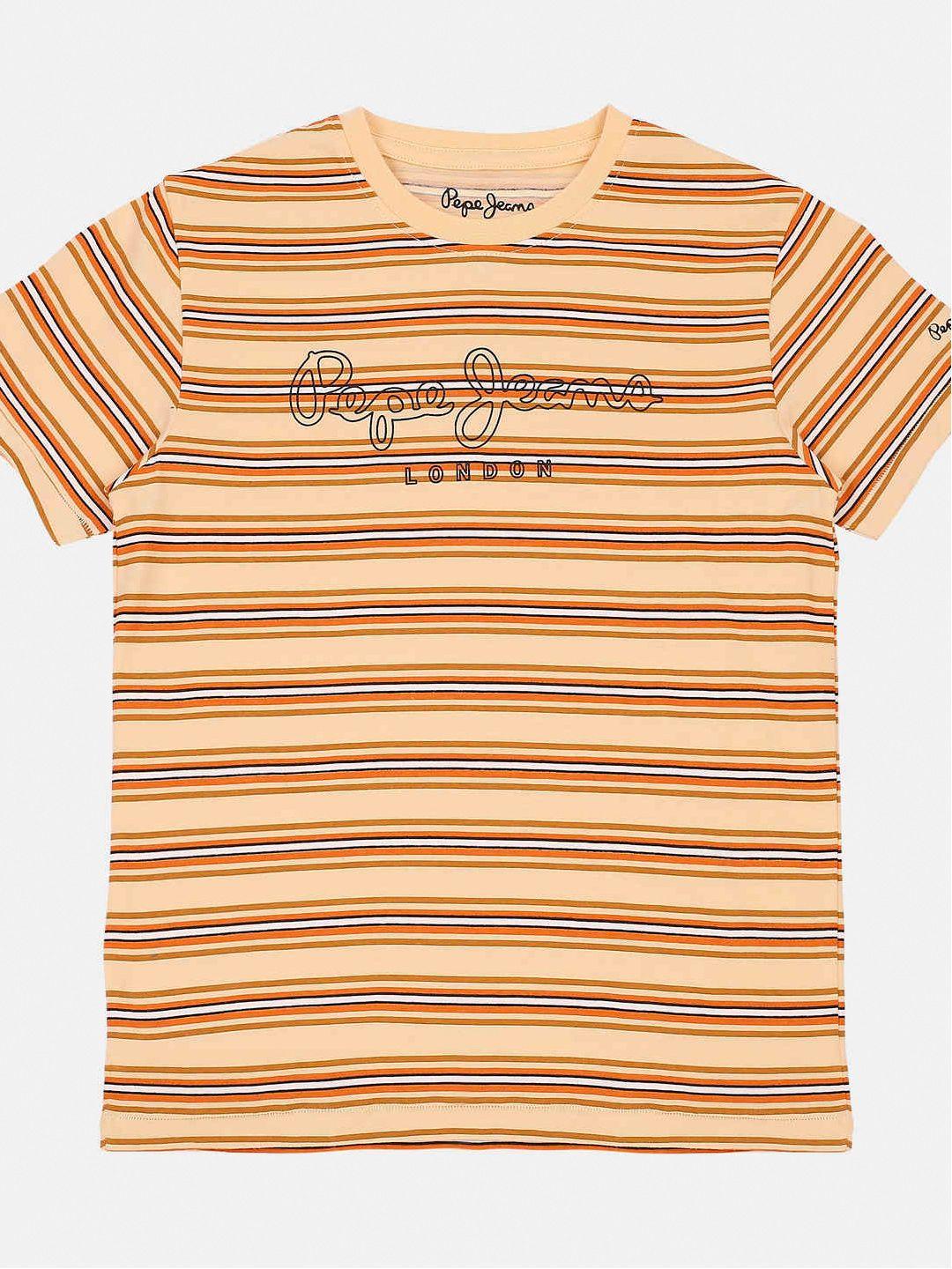 pepe jeans boys coral & white striped cotton t-shirt