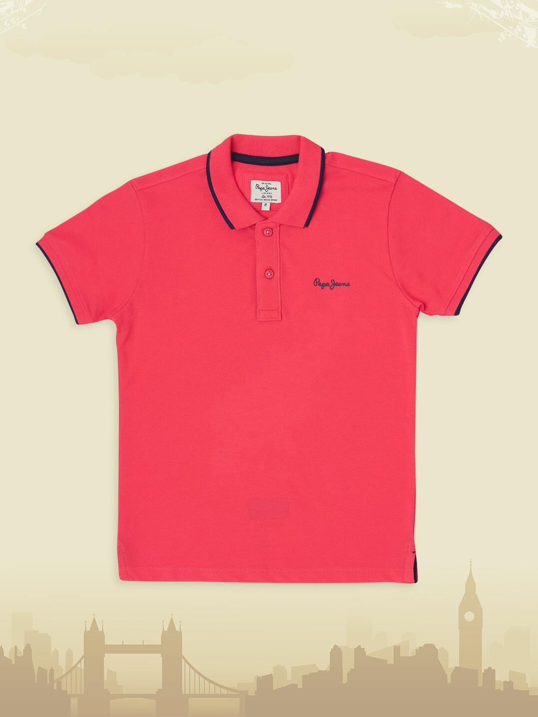pepe jeans boys coral polo collar pure cotton t-shirt