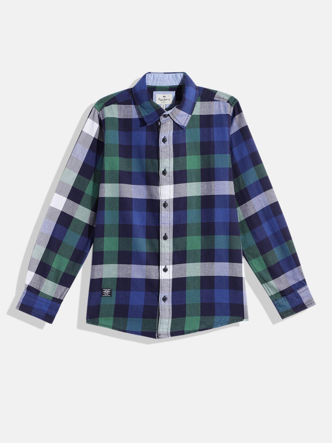 pepe jeans boys gingham checked pure cotton casual shirt