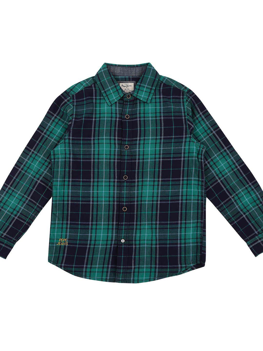 pepe jeans boys green checked casual shirt