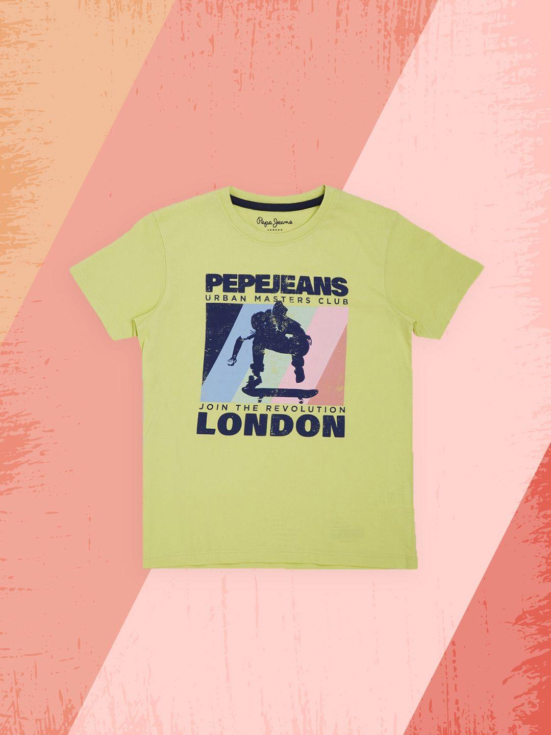 pepe jeans boys green printed cotton t-shirt