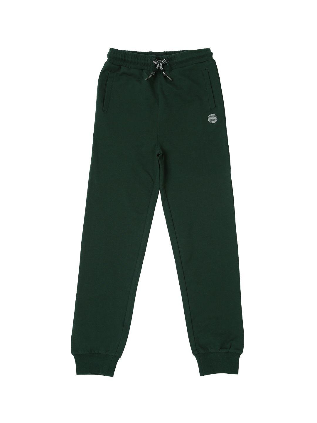 pepe jeans boys green solid cotton joggers